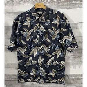 Pierre Cardin Shirt Men XL Floral Hawaiian Tropical Short Sleeve Button Cotton